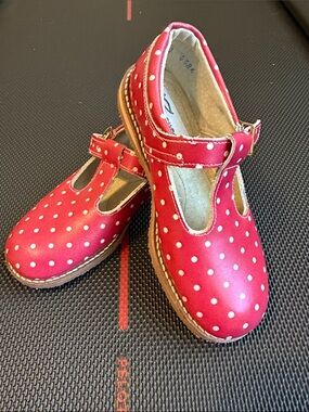 Zimmermann Red Polka Dot T-Strap Kids Dress Shoes